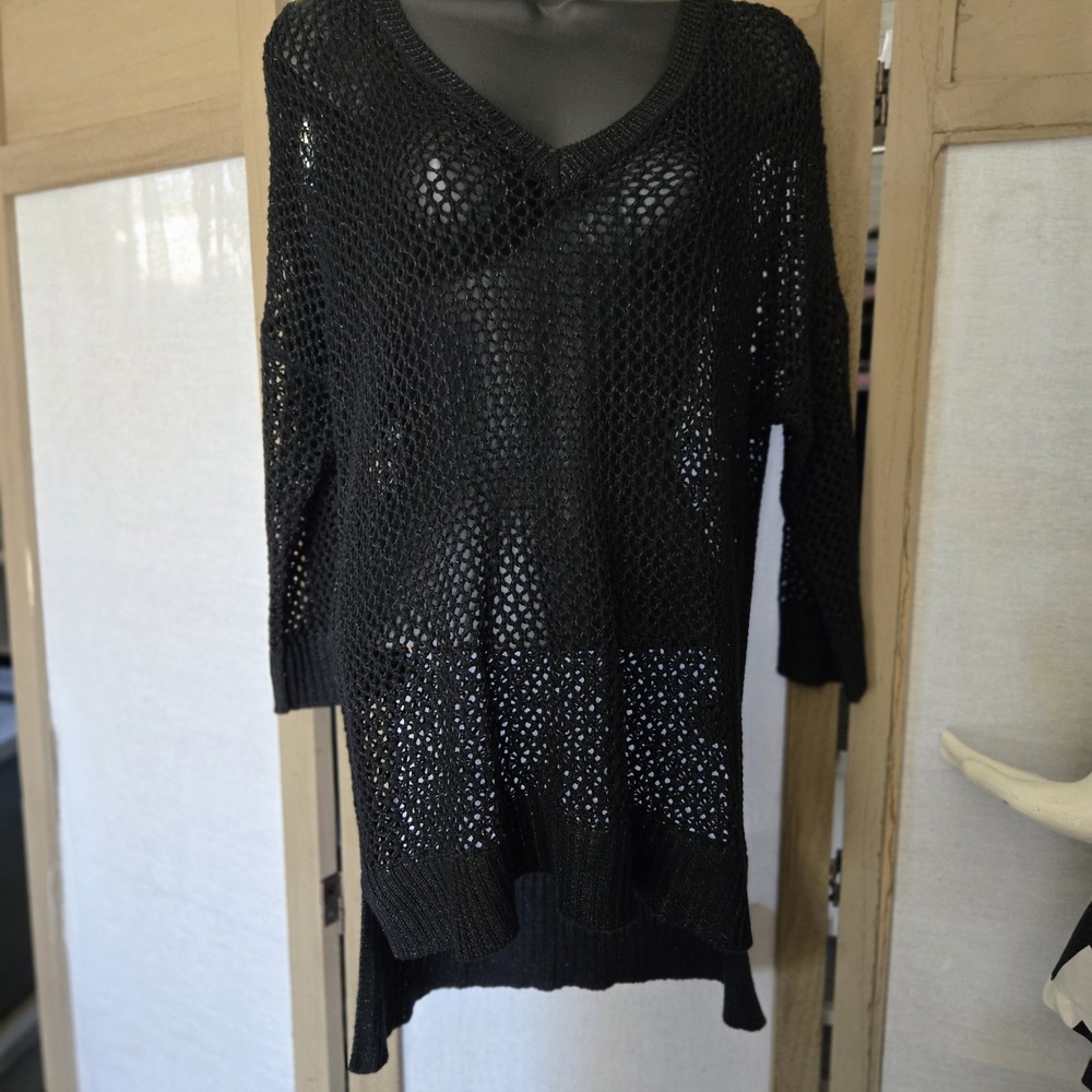 Rock & Republic Black 3/4 Sleeve Open Knit Sweater Women's Size XL*
